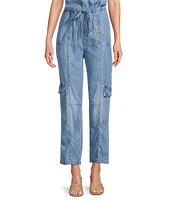 ELAN Tencel Chambray Coordinating Drawstring Waist Cargo Pants