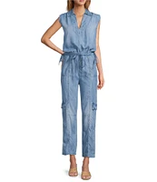 ELAN Tencel Chambray Coordinating Drawstring Waist Cargo Pants