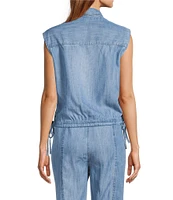 ELAN Tencel Chambray Coordinating Johnny Collar Sleeveless Top