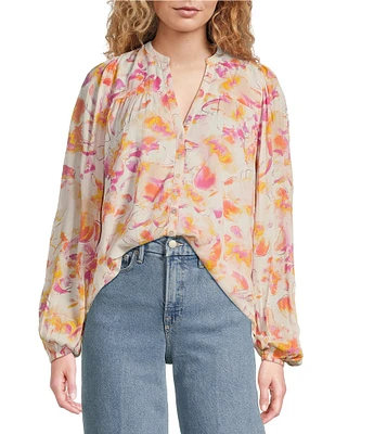 ELAN V-Neck Long Sleeve Print Shirt