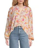 ELAN V-Neck Long Sleeve Print Shirt