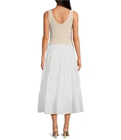 ELAN V-Neck Sleeveless Tiered Ruffled Hem Woven Knit A-Line Dress