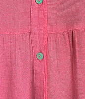 ELAN Woven Point Collar Bubble Sleeve Button Front Midi Shirt Dress