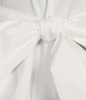 ELAN Woven Stand Collar Neck Cap Sleeve Belted Ruffle A-Line Dress