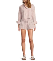 ELAN Woven Stripe Print Elastic Waist Pull-On Shorts