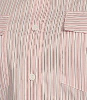 ELAN Woven Stripe Print Point Collar Long Sleeve Belted Button Front Shirt Dress