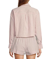 ELAN Woven Stripe Print Point Collar Long Sleeves Oversize Fit Button Front Boxy Shirt