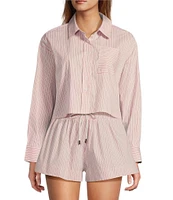 ELAN Woven Stripe Print Point Collar Long Sleeves Oversize Fit Button Front Boxy Shirt
