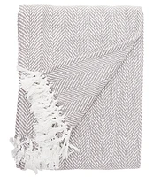 ELISABETH YORK Torin Herringbone & Fringed Cotton Throw Blanket