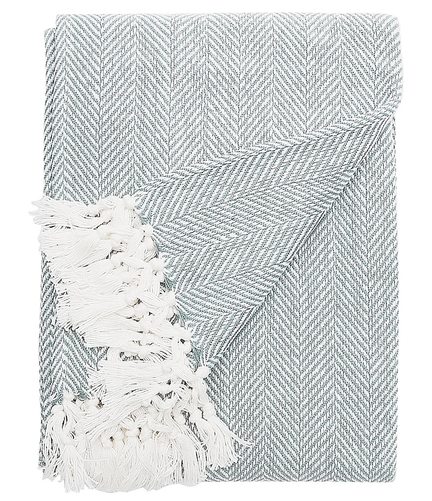 ELISABETH YORK Torin Herringbone & Fringed Cotton Throw Blanket