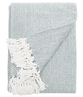 ELISABETH YORK Torin Herringbone & Fringed Cotton Throw Blanket