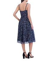 Eliza J 3D Floral V-Neck Sleeveless Midi Dress