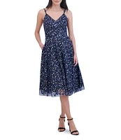 Eliza J 3D Floral V-Neck Sleeveless Midi Dress