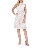 Eliza J Boucle Mock Neck Sleeveless Fringe Detail A-Line Mini Dress