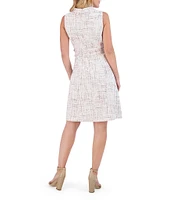 Eliza J Boucle Mock Neck Sleeveless Fringe Detail A-Line Mini Dress