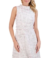 Eliza J Boucle Mock Neck Sleeveless Fringe Detail A-Line Mini Dress