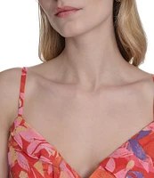 Eliza J Chiffon Floral Print V Neck Sleeveless Ruffle Sheath Maxi Dress