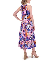 Eliza J Crepe Floral Print Halter Neck Sleeveless Sheath Midi Dress