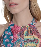 Eliza J Crepe Scarf Print Halter Neck Sleeveless Sheath Maxi Dress