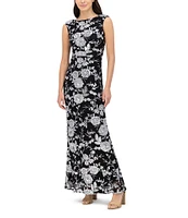 Eliza J Floral Sequin Boat Neck Sleeveless V-Back Gown