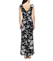 Eliza J Floral Sequin Boat Neck Sleeveless V-Back Gown