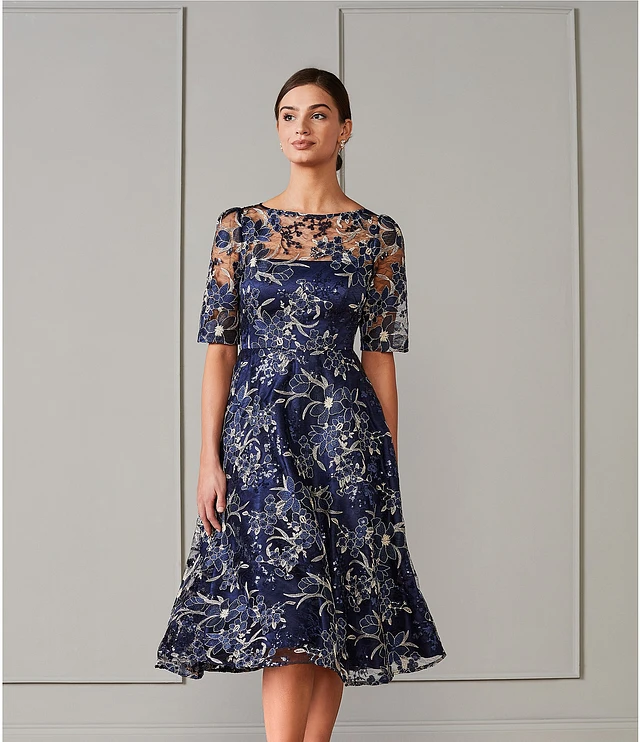fitted lace wedding dress Eliza J Women's Dresses Dress,Navy,4 at Amazon Women's Clothing store main image 1