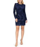 Eliza J Lace Boat Neck Long Sleeve Removable Belted Overlay Skirt Sheath Dress