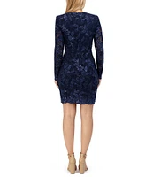 Eliza J Lace Boat Neck Long Sleeve Removable Belted Overlay Skirt Sheath Dress