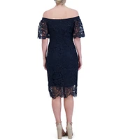 Eliza J Lace Off-The-Shoulder Short Sleeve Dress