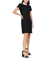 Eliza J Metallic Boucle Embellished Collar Neck Short Sleeve Side Pocket Mini Dress