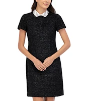 Eliza J Metallic Boucle Embellished Collar Neck Short Sleeve Side Pocket Mini Dress