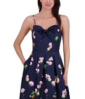 Eliza J Mikado Floral Print Sweetheart Neck Sleeveless Bow A-Line Gown