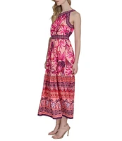 Eliza J One Shoulder Tropical Floral Print Tiered A-Line Midi Dress