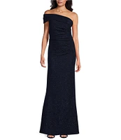 Eliza J Petite Size Asymmetrical Neck One Shoulder Sleeveless Glitter Knit Gown