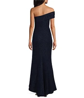 Eliza J Petite Size Asymmetrical Neck One Shoulder Sleeveless Glitter Knit Gown