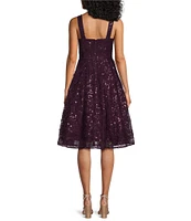 Eliza J Petite Size Sequin Soutache V-Neck Sleeveless Fit & Flare Dress