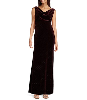 Eliza J Petite Size Velvet Cowl Neck Sleeveless Beaded Sheath Dress