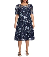 Eliza J Plus Size Boat Neck Floral Embroidered Midi Dress