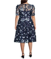Eliza J Plus Size Boat Neck Floral Embroidered Midi Dress