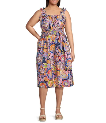 Eliza J Plus Size Cotton Poplin Floral Sundress