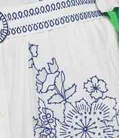 Eliza J Plus Size Embroidered Split V-Neckline Short Sleeve Shirt Dress