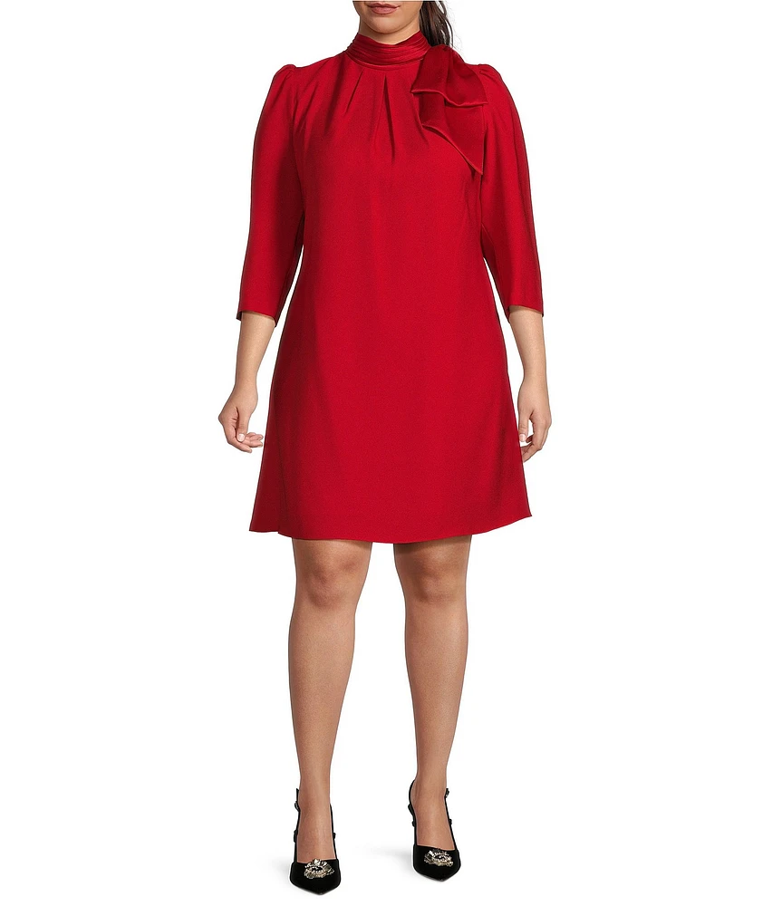 Eliza J Plus Size Mock Neck Bow Detail 3/4 Sleeve Shift Dress