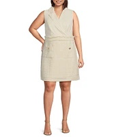 Eliza J Plus Size Notch Collar Stretch Crepe Boucle A-Line Dress
