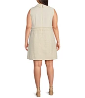 Eliza J Plus Size Notch Collar Stretch Crepe Boucle A-Line Dress