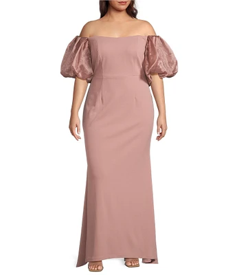 Eliza J Plus Size Off the Shoulder Puff Sleeve Sheath Gown