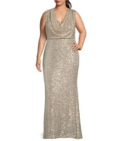 Eliza J Plus Size Sequin Halter Cowl Neck Sleeveless Gown