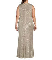 Eliza J Plus Size Sequin Halter Cowl Neck Sleeveless Gown