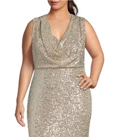 Eliza J Plus Size Sequin Halter Cowl Neck Sleeveless Gown