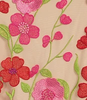 Eliza J Plus Size Short Puff Sleeve Crew Neck 3D Flower Dress