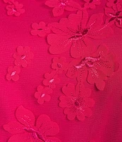 Eliza J Plus Size Short Puffed Sleeve Crew Neck 3D Floral Applique Shift Dress